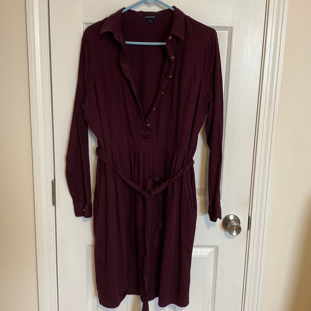 Empire waist, plum colored dress. Size 16.